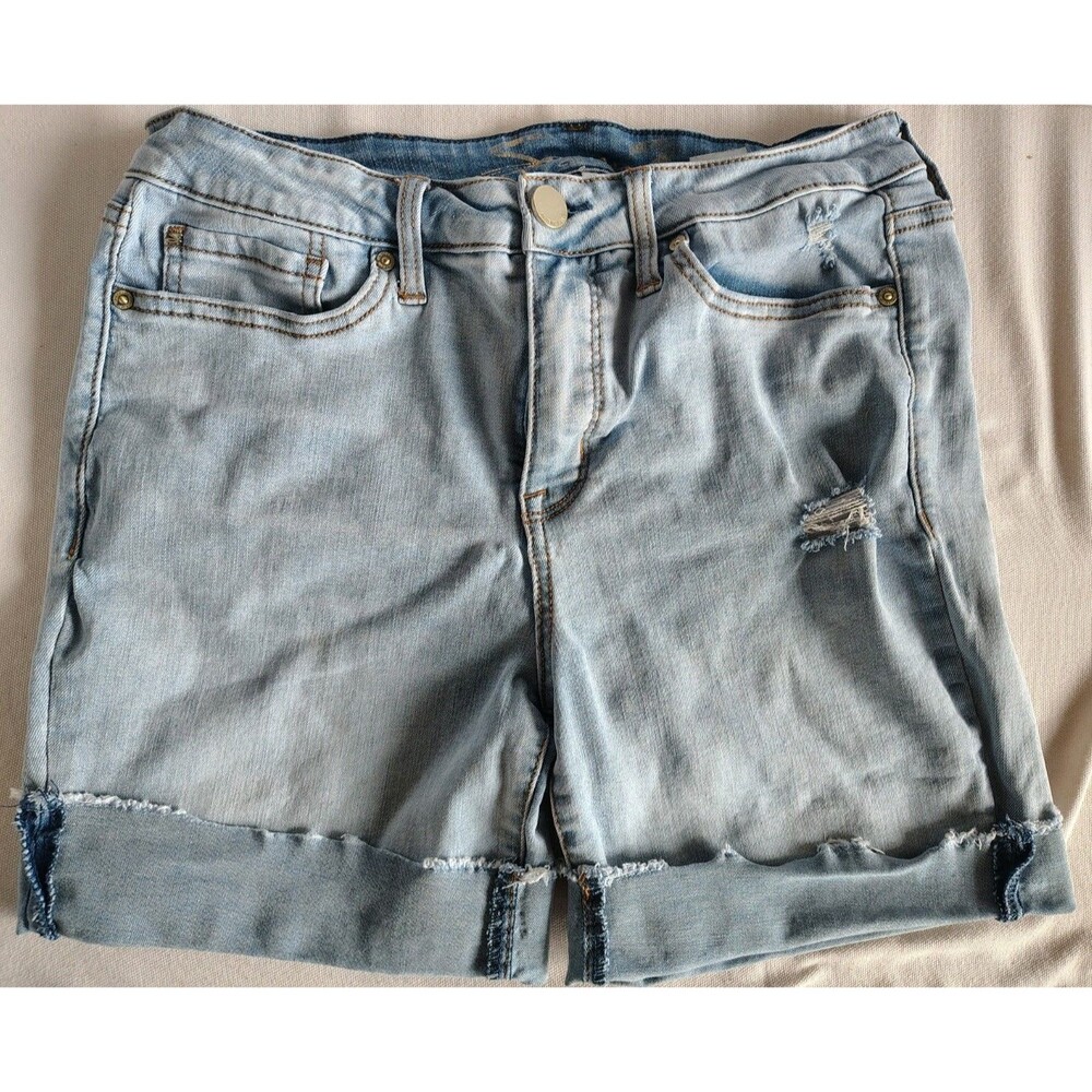 Seven7 Women's Jeans Shorts Cut-offs Cuff Size 12 Denim Light Wash Distreased